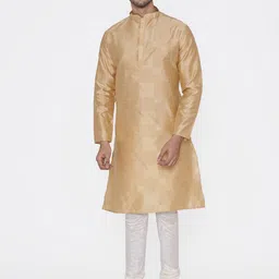 TABARD Men Beige & Off-White Silk Blend Plain Kurta with Churidar-picture-10