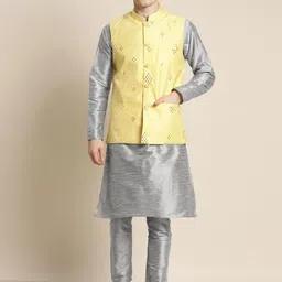 SOJANYA Men Mirror Work Kurta with Churidar-image-100