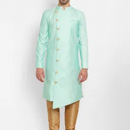 Ethnovog Men Blue  Gold Solid Made To Measure Kurta With Churidar-picture-20