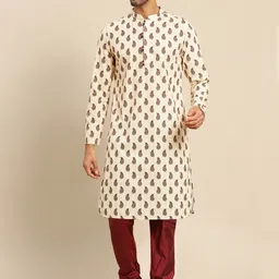 KISAH Men White Ethnic Motifs Pleated Kurta with Churidar-picture-26