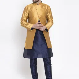 Kaifoo Men Navy Blue Kurta with Churidar & with Jacket-image-98