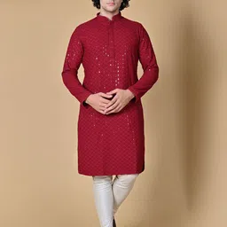 MAAHI FABS Floral Embroidered Sequinned Straight Kurta With Churidar-image-33