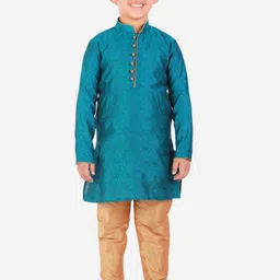 Pro-Ethic STYLE DEVELOPER Boys Green & Gold-Toned Woven Design Kurta with Churidar-picture-22