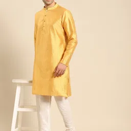 Amodh by Kisah Men Mustard Yellow Ethnic Motifs Kurta with Churidar-18