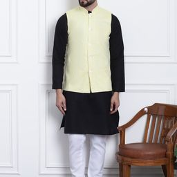 SOJANYA Mandarin Collar Regular Cotton Kurta & Churidar With Nehru Jacket-picture-0