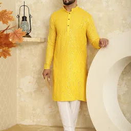SOJANYA Embroidered Sequinned Pure Cotton Kurta With Churidar-image-37