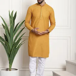 SOJANYA Geometric Embroidered Mandarin Collar Pure Cotton Kurta With Churidar-image-15