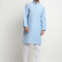 Arrabi Striped Mandarin Collar Regular Pure Cotton Kurta with Pyjamas-picture-13
