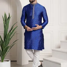 ROYAL KURTA Ethnic Motifs Woven Design Pure Cotton Kurta With Churidar-image-85