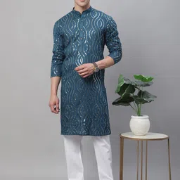SOJANYA Quirky Embroidered Sequinned Pure Cotton Kurta With Churidar-picture-20