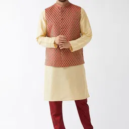 VASTRAMAY Men Beige Regular Kurta with Churidar-48