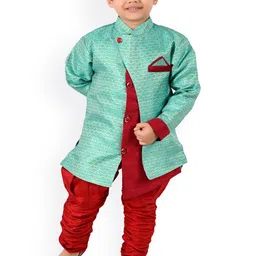 BAESD Boys Ethnic Motifs Woven Design Mandarin Collar Straight Kurta with Churidar-31