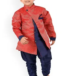 BAESD Boys Ethnic Motifs Woven Design Mandarin Collar Kurta With Churidar-image-18