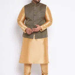 VASTRAMAY Plus Size Mandarin Collar Kurta and  Dhoti Pants With Nehru Jacket-picture-4