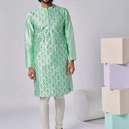 KISAH Floral Embroidered Straight Kurta With Churidar Set-image-72