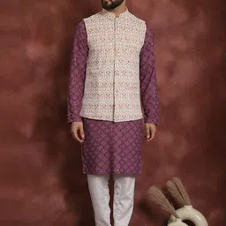 Anouk Embroidered Thread Work Regular Kurta Churidar & Nehru jacket-16