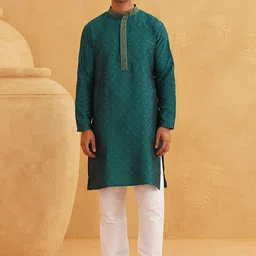 SOJANYA Paisley Woven Design Mandarin Collar Straight Kurta With Churidar-picture-51