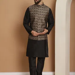 Anouk Woven Design Mandarin Collar Long Sleeves Kurta with Churidar Nehru Jacket-67