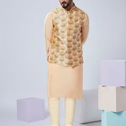 KISAH Mandarin Collar Regular Kurta With Churidar & Nehru Jacket image 1