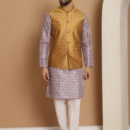 Anouk Men Geometric Printed Straight Kurta With Churidar & Nehru Jacket-picture-50