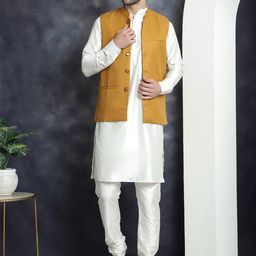 Jompers Mandarin Collar Nehru Jacket With Kurta Churidar-10