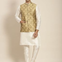 SOJANYA Men Cream-Coloured Kurta with Churidar-picture-13