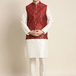 SOJANYA Men Cream-Coloured Kurta with Churidar-image-60