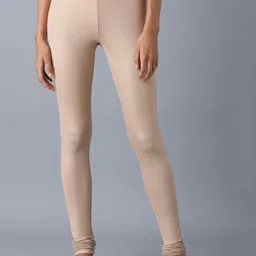 W Beige Knitted Ankle-Length Leggings-picture-30