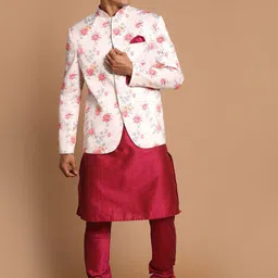 VASTRAMAY Men Kurta with Pyjama and Floral Printed Nehru Jacket Set-16