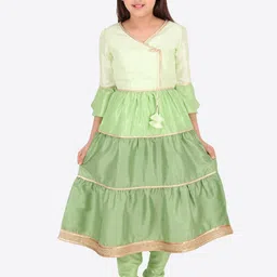 CUTECUMBER Girls Green Tiered Kurta with Churidar-picture-36