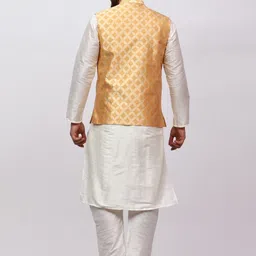 MAG Men Cream-Coloured Regular Dupion Silk Kurta with Churidar image 4