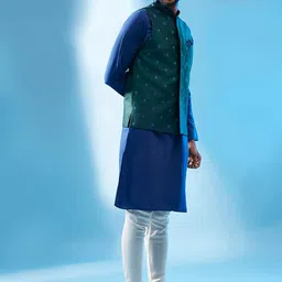 KISAH Mandarin Collar Regular Kurta With Churidar & Embroidered Nehru jacket image 4