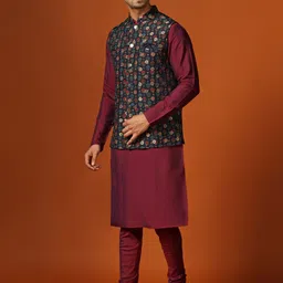 KISAH Regular Kurta With Churidar & Woven Design Nehru Jacket image 4