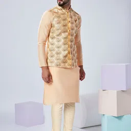 KISAH Mandarin Collar Regular Kurta With Churidar & Nehru Jacket image 4