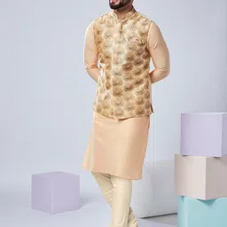 KISAH Mandarin Collar Regular Kurta With Churidar & Nehru Jacket image 5