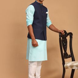 VASTRAMAY Men Kurta with Pyjamas & Nehru Jacket Set image 2
