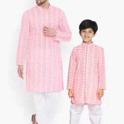VASTRAMAY Boys Pink Embroidered Regular Pure Cotton Kurta with Pyjamas-11