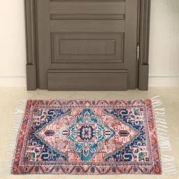Home Centre Red & Teal  Persian Printed Polyester Dhurrie-40