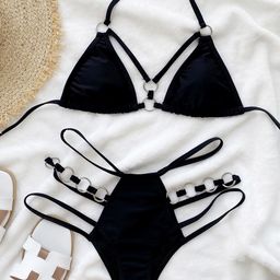FIMBUL Halter Neck Cut Out Basics Swim Bikini Set-image-63