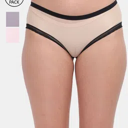 Amour Secret Women Pack Of 3 Beige Mauve & Pink Solid Hipster Briefs-image-126
