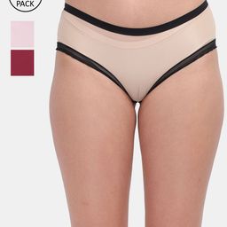 Amour Secret Women Pack Of 3 Beige Maroon & Pink Solid Hipster Briefs-image-66