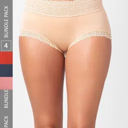 FashionRack Women Pack Of 4 Assorted Cotton Hipster Briefs-image-86
