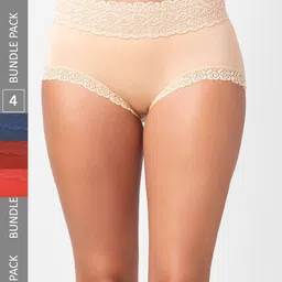FashionRack Women Pack Of 4 Assorted Cotton Hipster Briefs-image-101