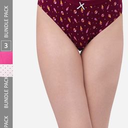 Soie (Pack of 3) High Rise Full Coverage Solid and Printed Cotton Stretch Hipster Briefs-picture-4