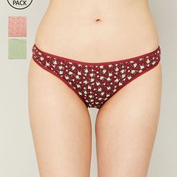 Ginger by Lifestyle Women Pack Of 3 Green & Red Printed Bikini Briefs-image-1