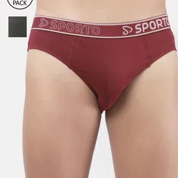 SPORTO Men Pack Of 2 Maroon & Olive Solid Cotton Briefs-image-0