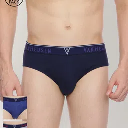 Van Heusen Men Pack of 6 Navy Blue & Grey Melange Solid Briefs-picture-2