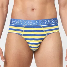 Jack & Jones Men Yellow & Blue Striped Cotton Basic Briefs - 6388049-38