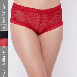 SECRETS BY ZEROKAATA Women Pack of 3 Assorted Lace Hipster Briefs-image-12