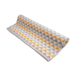 DEMOCRACY HOMES Grey & Yellow Geometric Pattern Reversible Pure Cotton Floor Runner-12